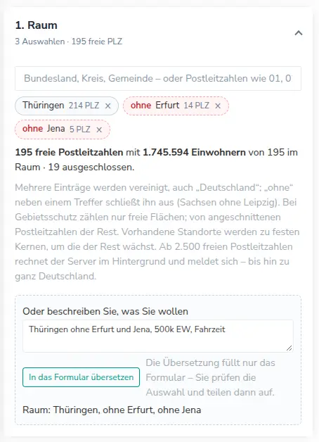 Freitext für die Raumwahl