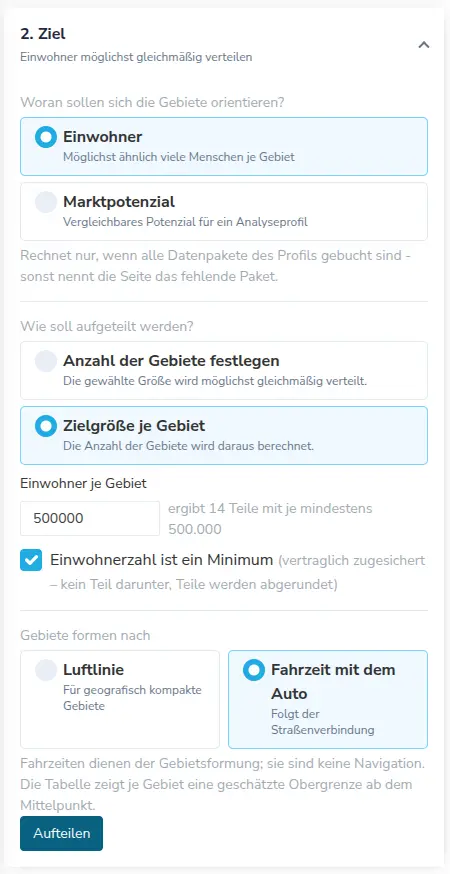 Zielgröße und Mindestgröße bei der Aufteilung