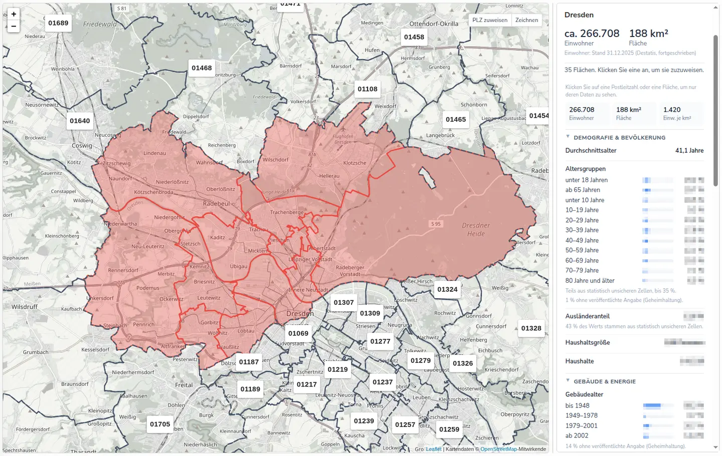 Demografische Analyse eines Gebiets in Dresden