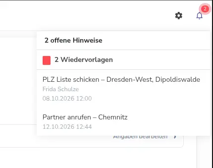 Benachrichtigungen für fällige Vorgänge