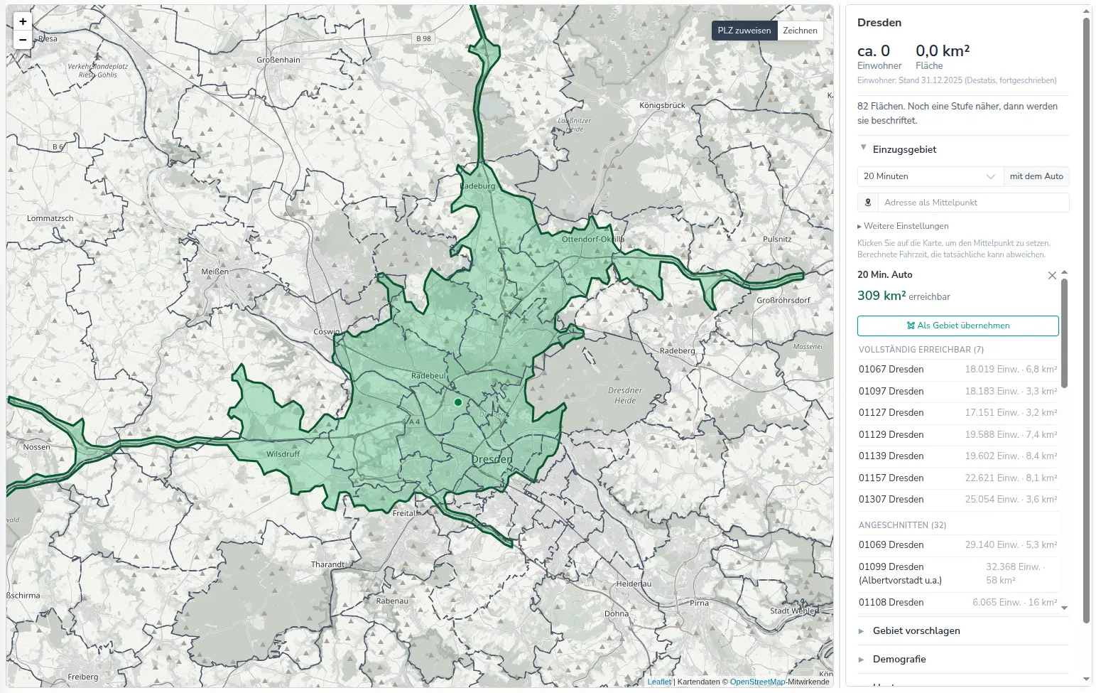 Isochrone um einen Standort
