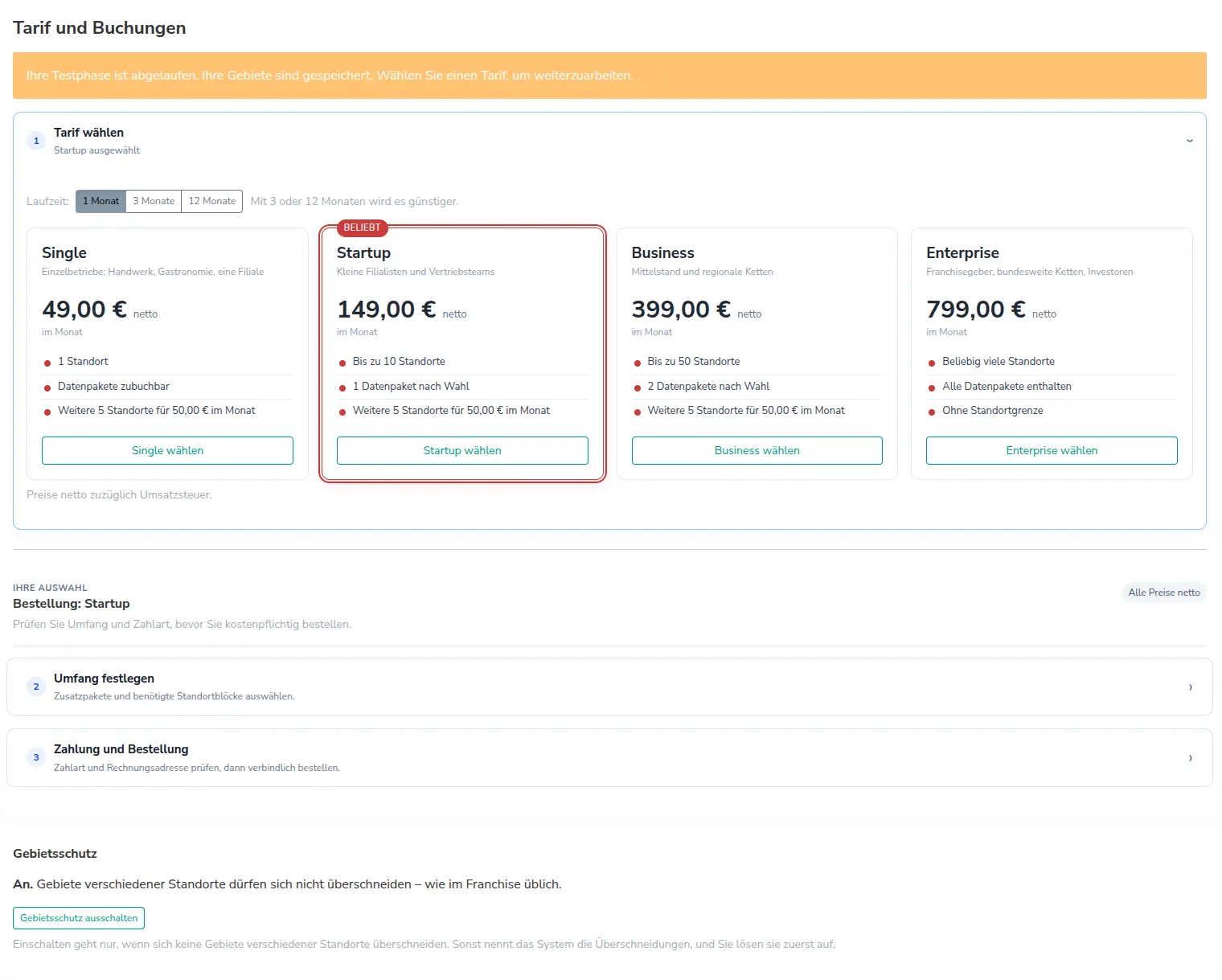 Tarif und Buchungen