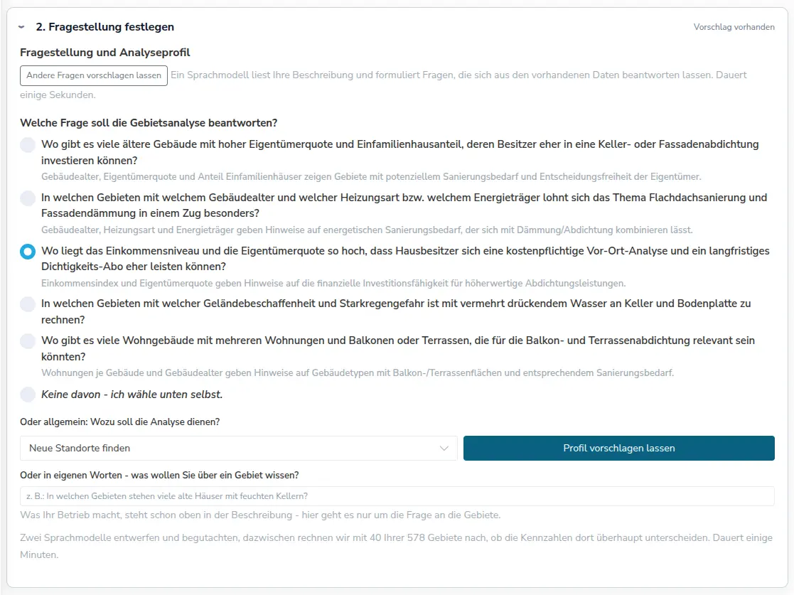 Aufgeklappte Befunde zu einem Analyseprofil